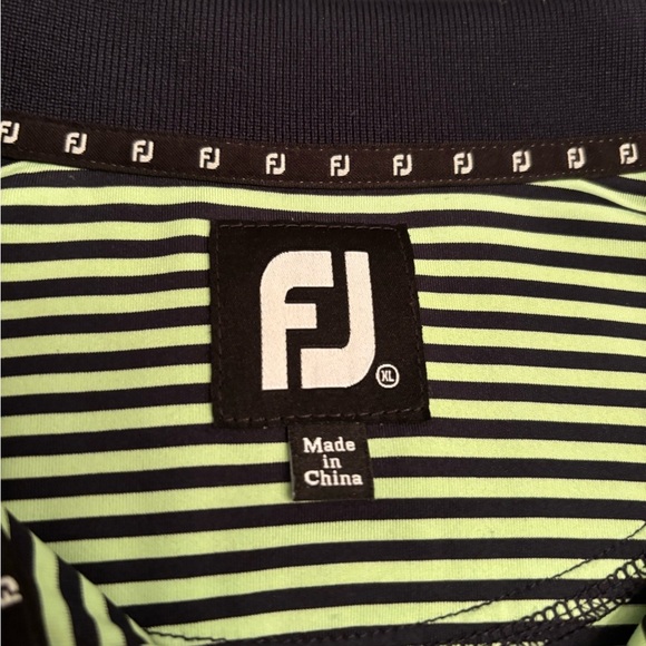 FootJoy Men’s XL Golf Polo Shirt – Navy & Lime Green Striped - Picture 2 of 5